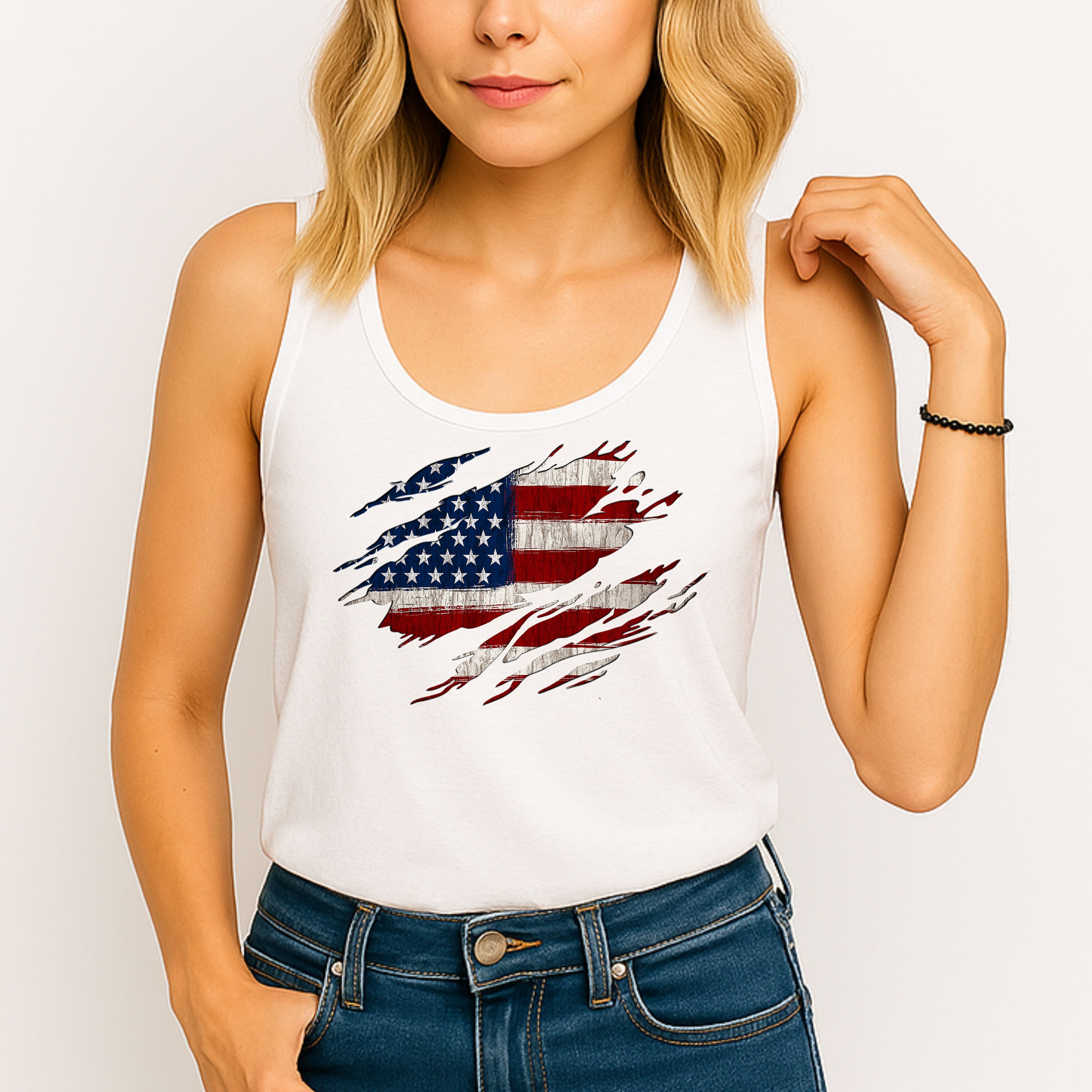 Distressed American Flag -Tank Top